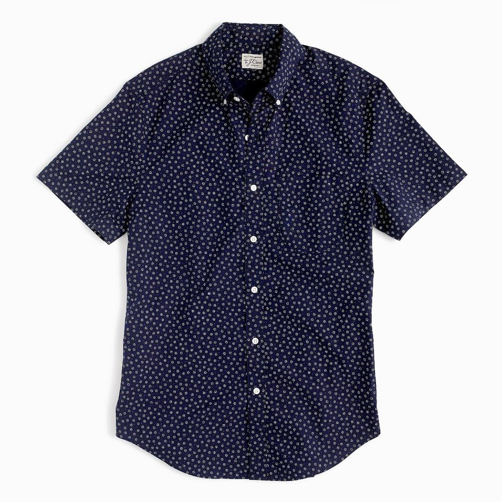 JCREW Navy BLUE Short Sleeve Daisy Print Shirt XS
